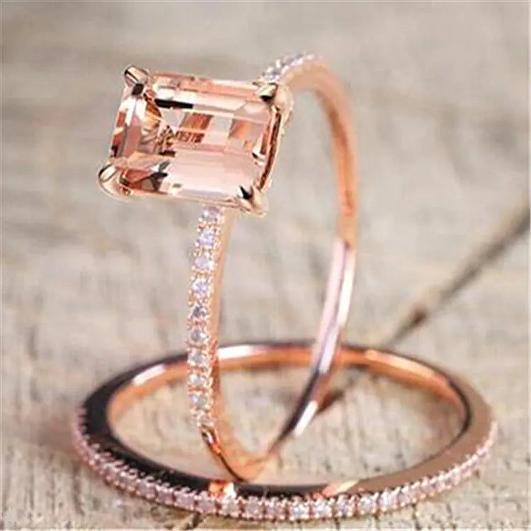 Ensemble de Bagues de Fiançailles en Or Rose avec Zirconium Étincelant