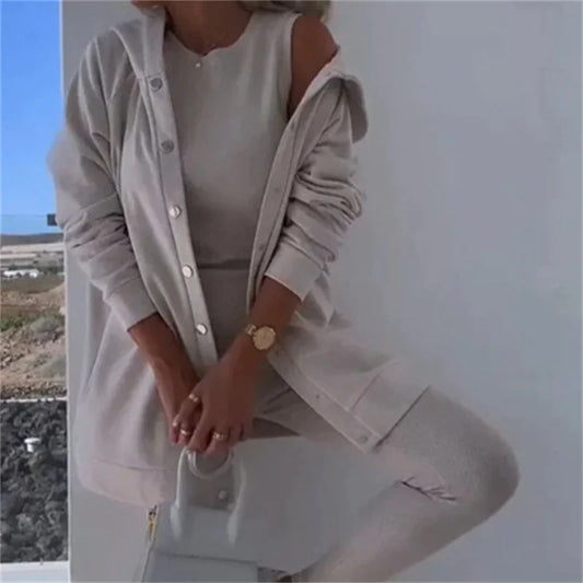 Ensemble 3 Pièces Femme - Débardeur, Gilet et Pantalon Décontracté