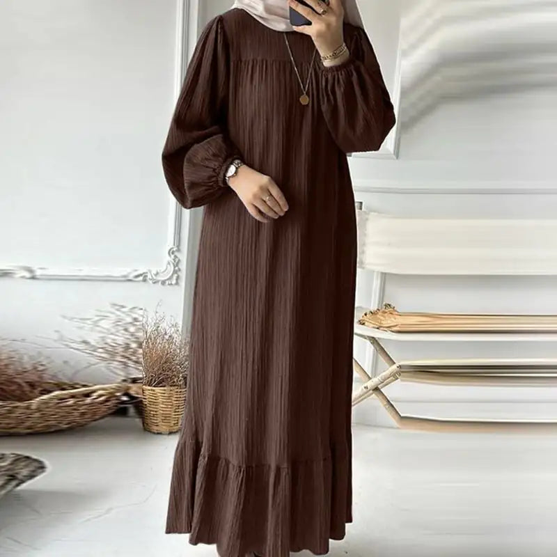 Robe Maxi Vintage Femme Musulmane - Élégance Modeste avec Ourlet à Volants
