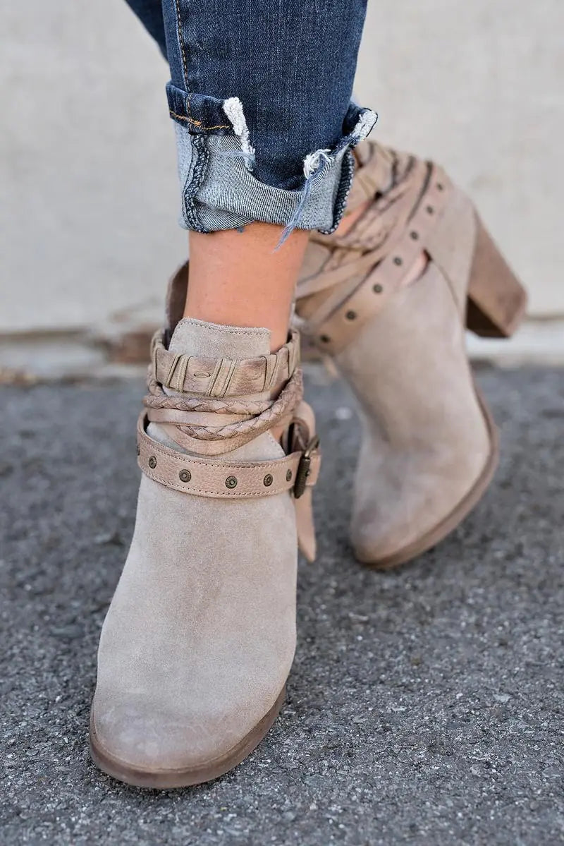 Bottines à Gros Talon pour Femme - Style Chic avec Boucle de Ceinture