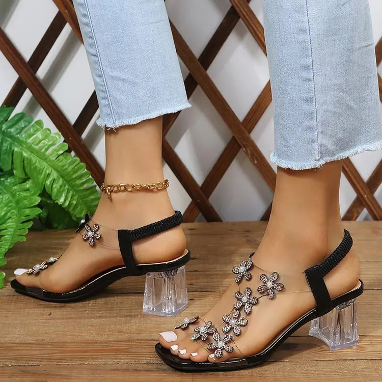 Sandales à Talons Hauts pour Femme - Élégantes, Antidérapantes & Confortables avec Strass