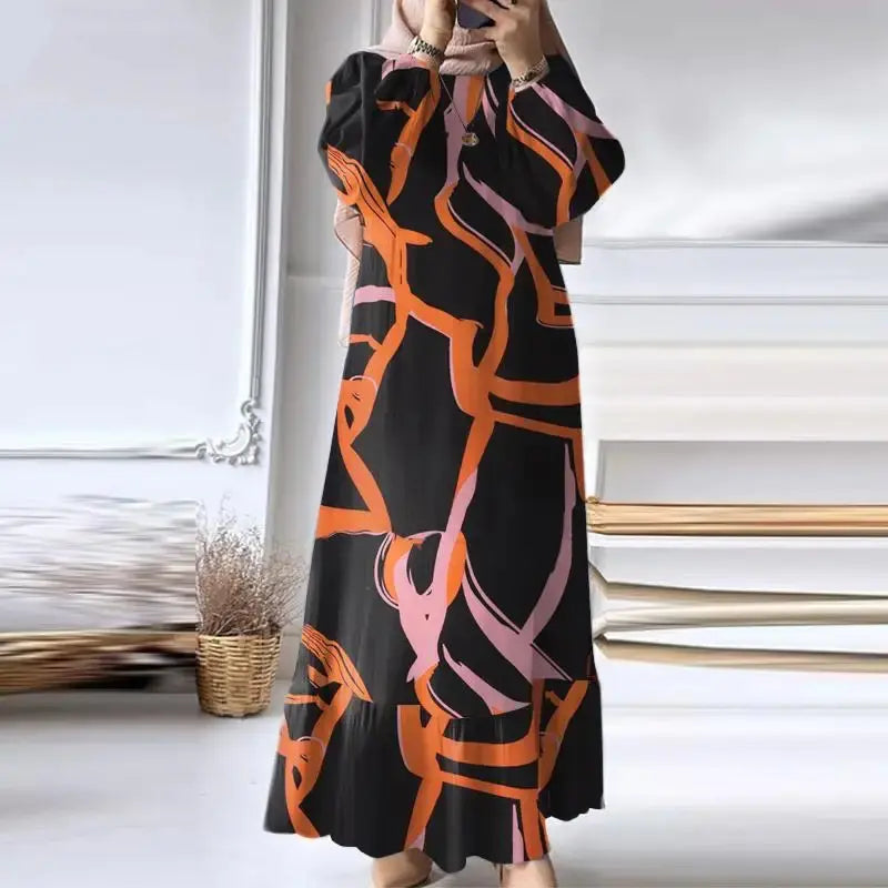Robe Maxi Vintage Femme Musulmane - Élégance Modeste avec Ourlet à Volants