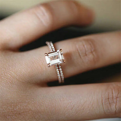 Ensemble de Bagues de Fiançailles en Or Rose avec Zirconium Étincelant