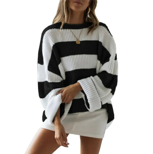 Pull Rayé Colorblock Femme - Style Décontracté et Confort