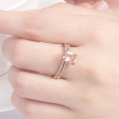 Ensemble de Bagues de Fiançailles en Or Rose avec Zirconium Étincelant