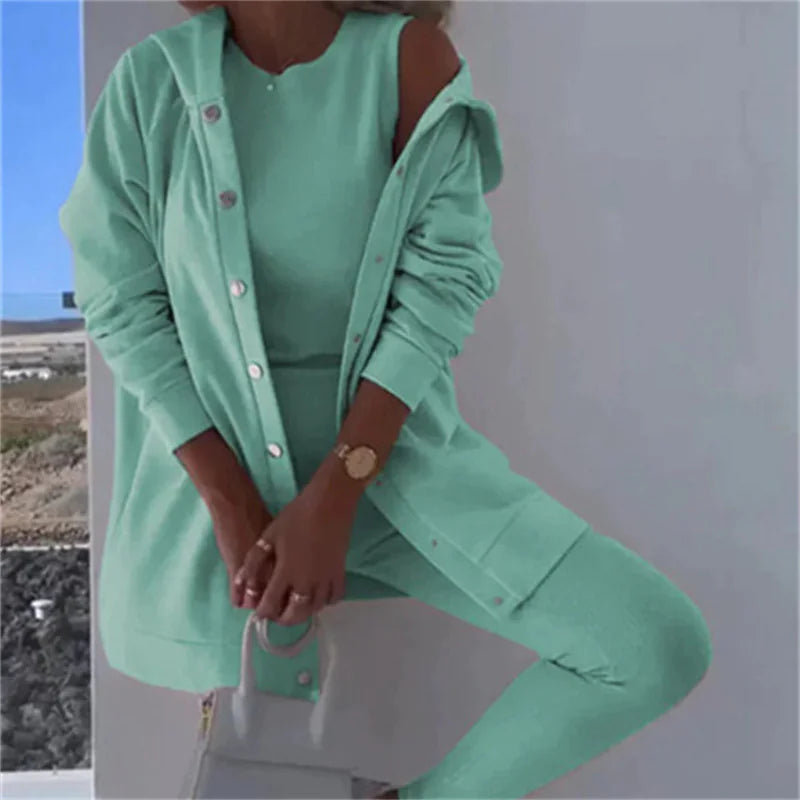 Ensemble 3 Pièces Femme - Débardeur, Gilet et Pantalon Décontracté