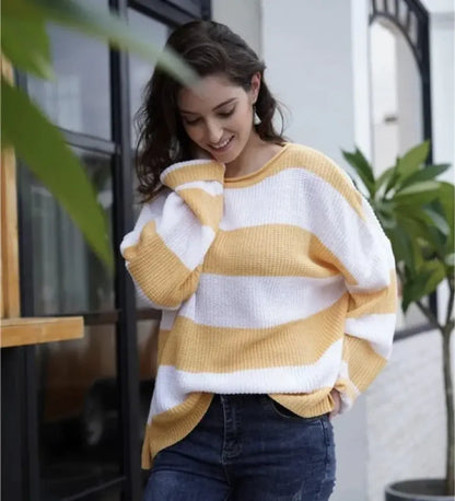 Pull Rayé Colorblock Femme - Style Décontracté et Confort