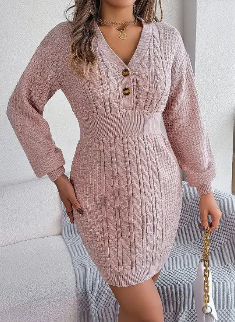 Robe Femme Élégante - Manches Longues Lanterne & Boutons