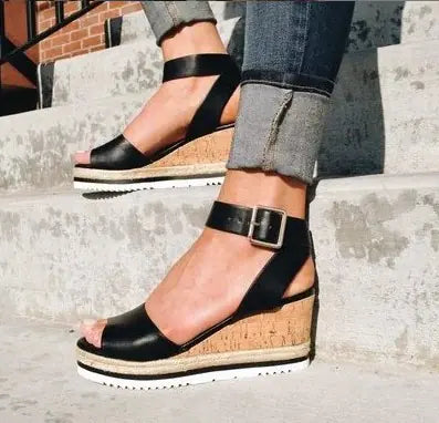Sandales à Talon Compensé pour Femme avec Boucle Élégante