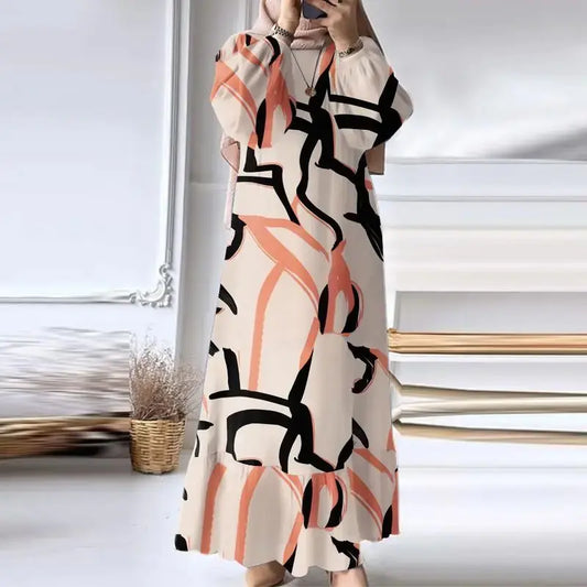 Robe Maxi Vintage Femme Musulmane - Élégance Modeste avec Ourlet à Volants