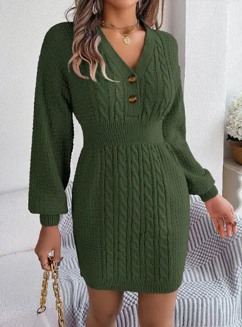 Robe Femme Élégante - Manches Longues Lanterne & Boutons