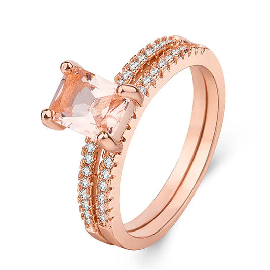 Ensemble de Bagues de Fiançailles en Or Rose avec Zirconium Étincelant