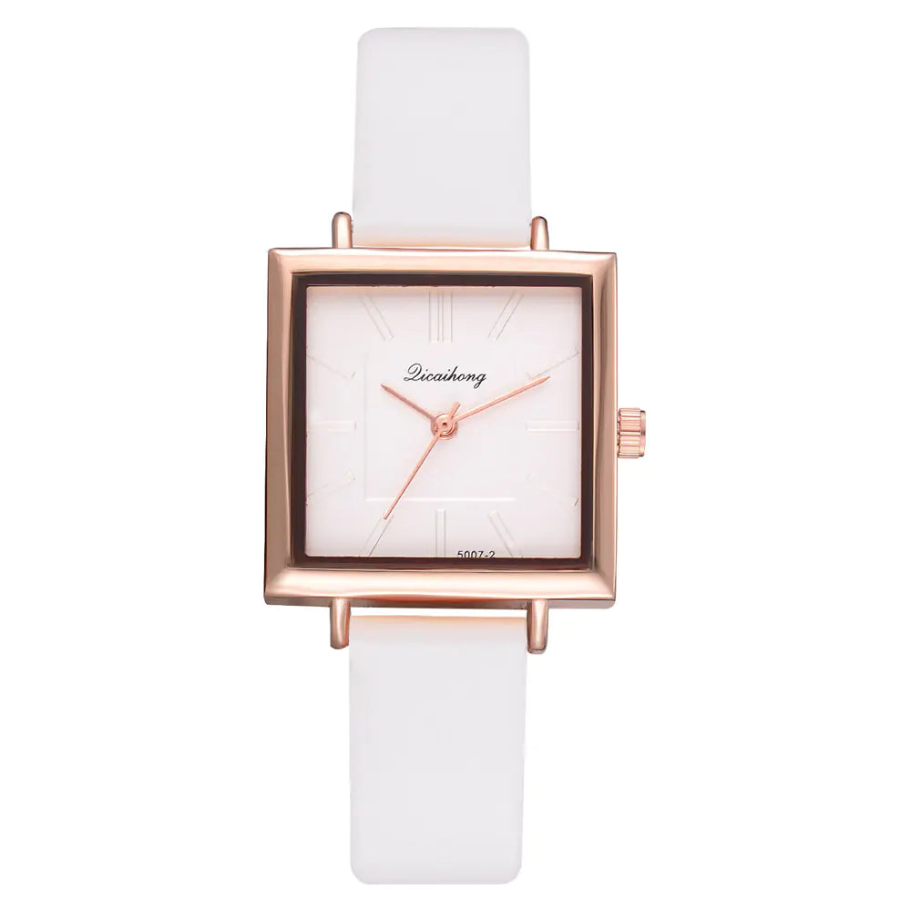 Montre Carrée Élégante pour Femmes - Bracelet en Cuir Chic & Mouvement Quarts Fiable