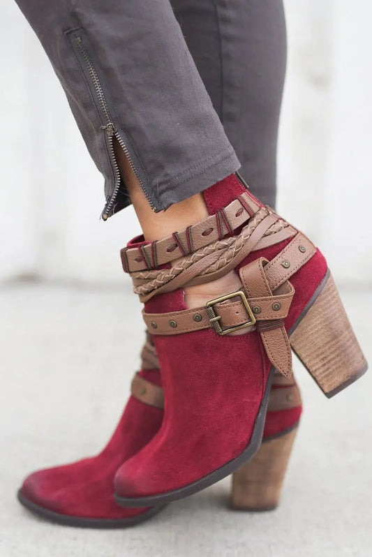 Bottines à Gros Talon pour Femme - Style Chic avec Boucle de Ceinture