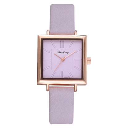Montre Carrée Élégante pour Femmes - Bracelet en Cuir Chic & Mouvement Quarts Fiable