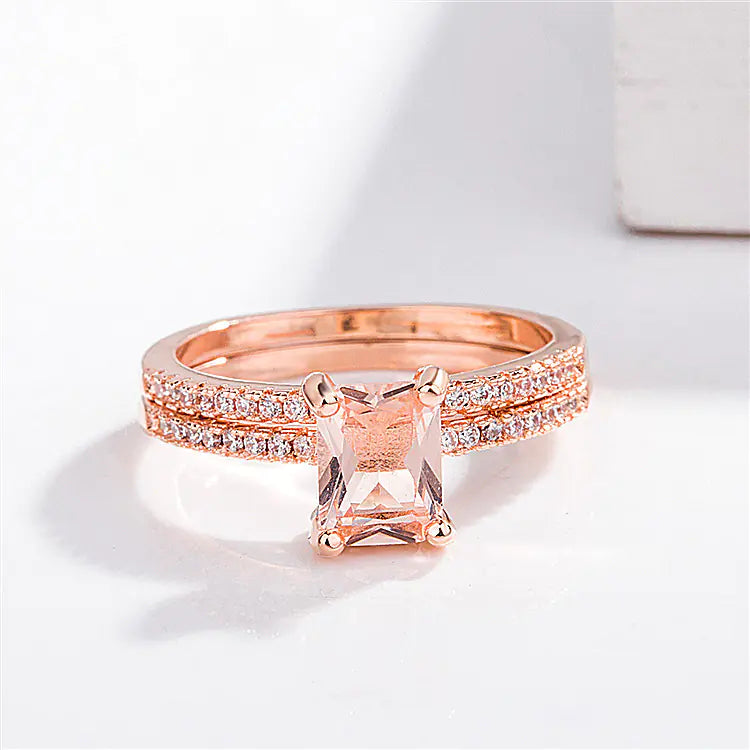 Ensemble de Bagues de Fiançailles en Or Rose avec Zirconium Étincelant