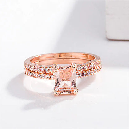 Ensemble de Bagues de Fiançailles en Or Rose avec Zirconium Étincelant