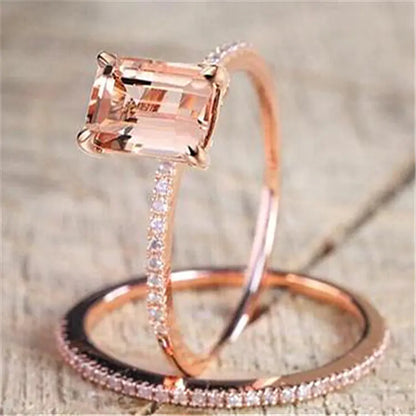 Ensemble de Bagues de Fiançailles en Or Rose avec Zirconium Étincelant