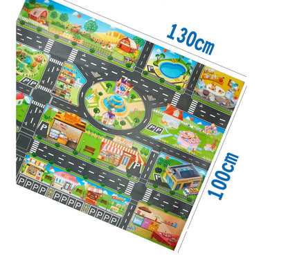 Tapis de jeu avec véhicules et panneaux de signalisation