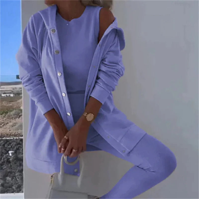 Ensemble 3 Pièces Femme - Débardeur, Gilet et Pantalon Décontracté