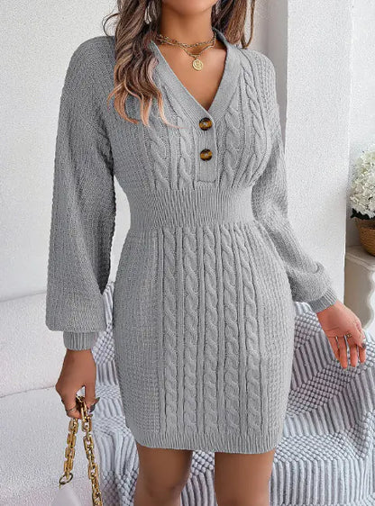 Robe Femme Élégante - Manches Longues Lanterne & Boutons