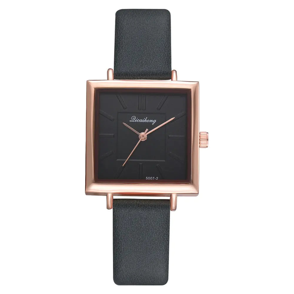 Montre Carrée Élégante pour Femmes - Bracelet en Cuir Chic & Mouvement Quarts Fiable