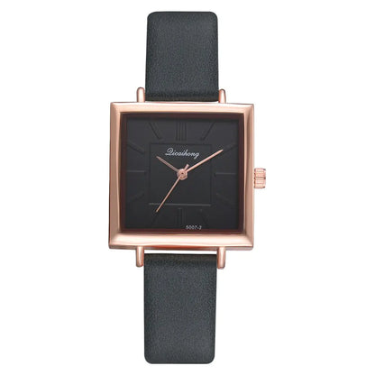 Montre Carrée Élégante pour Femmes - Bracelet en Cuir Chic & Mouvement Quarts Fiable