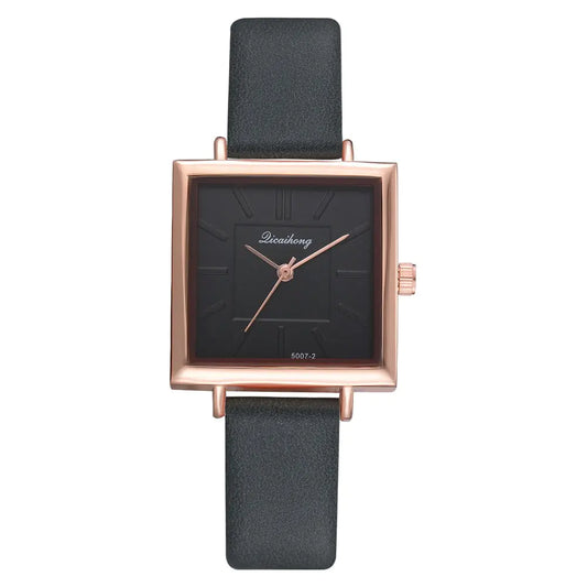 Montre Carrée Élégante pour Femmes - Bracelet en Cuir Chic & Mouvement Quarts Fiable