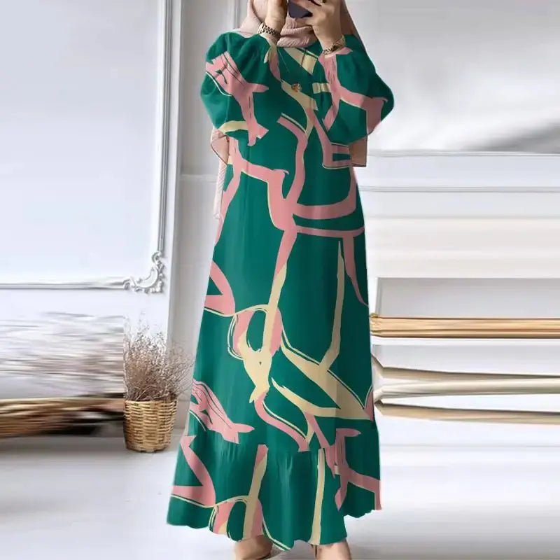 Robe Maxi Vintage Femme Musulmane - Élégance Modeste avec Ourlet à Volants