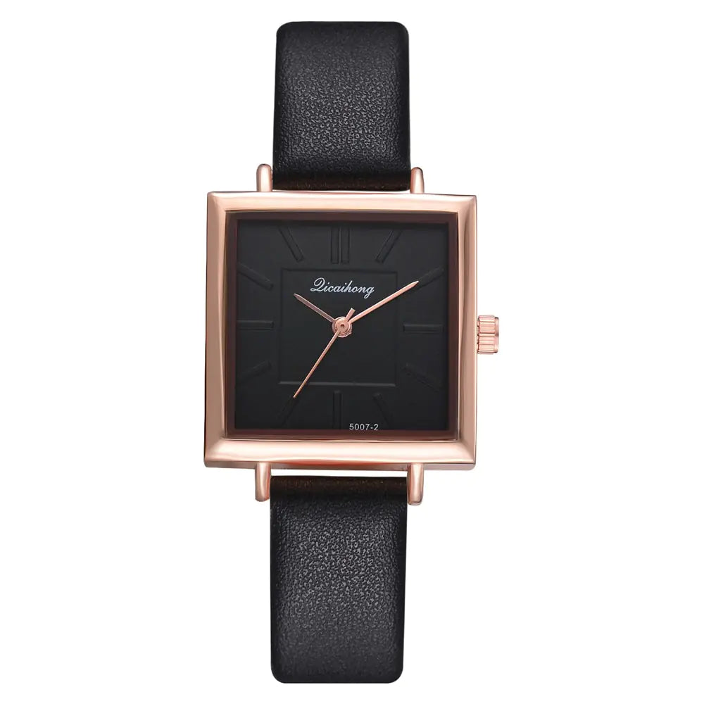 Montre Carrée Élégante pour Femmes - Bracelet en Cuir Chic & Mouvement Quarts Fiable