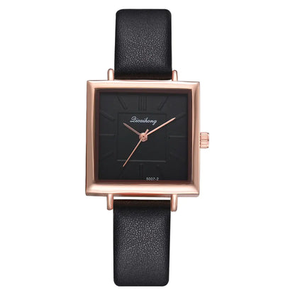 Montre Carrée Élégante pour Femmes - Bracelet en Cuir Chic & Mouvement Quarts Fiable