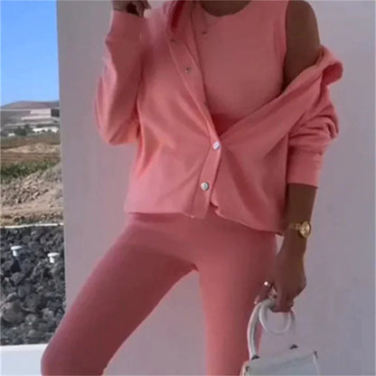Ensemble 3 Pièces Femme - Débardeur, Gilet et Pantalon Décontracté