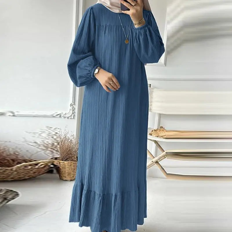 Robe Maxi Vintage Femme Musulmane - Élégance Modeste avec Ourlet à Volants