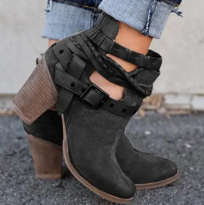 Bottines à Gros Talon pour Femme - Style Chic avec Boucle de Ceinture