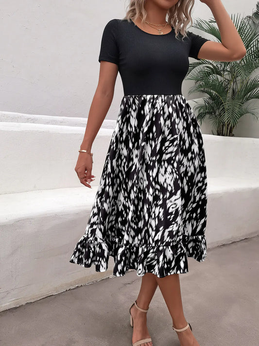 Robe Mi-Longue à Volants et Imprimé Léopard - Style Chic et Féminin