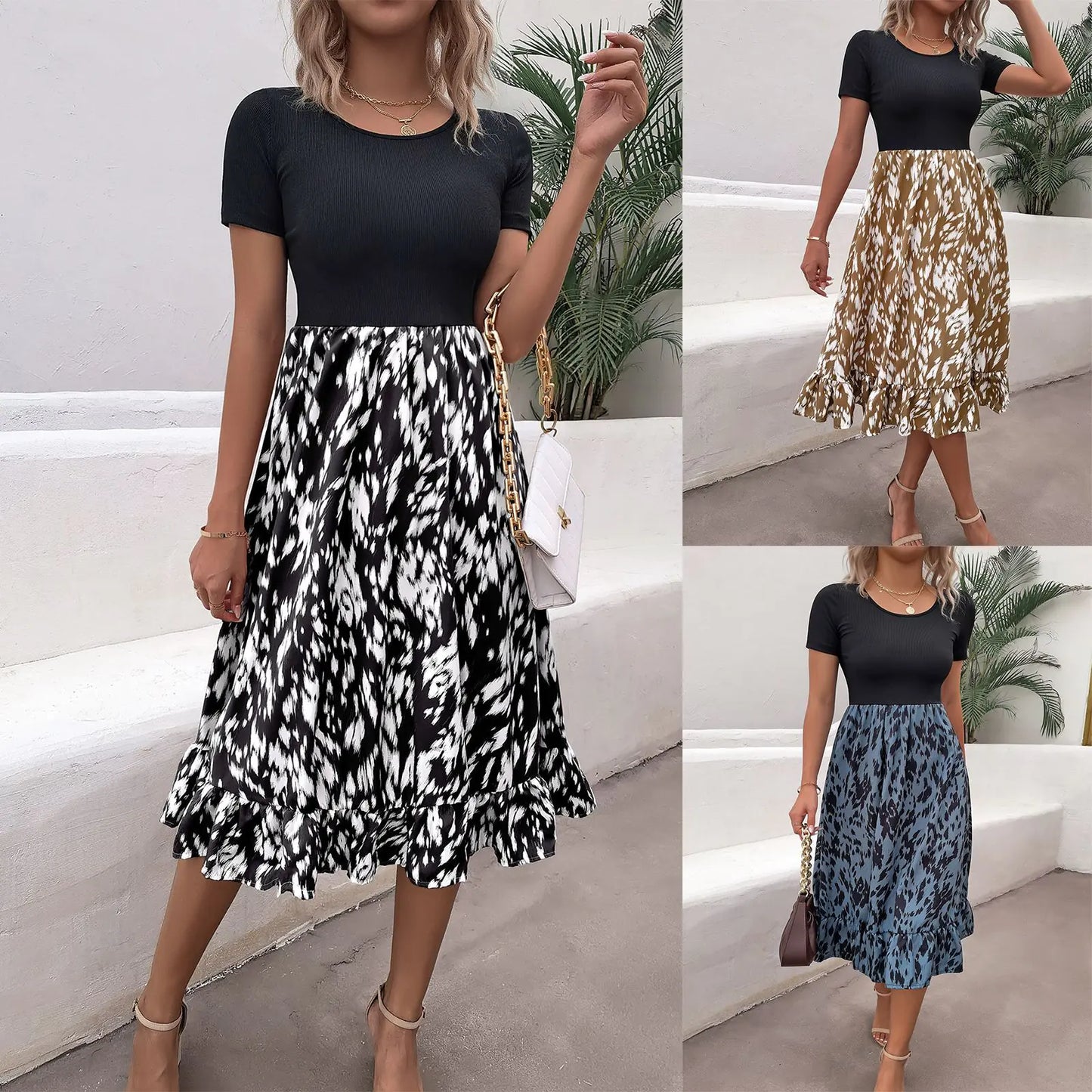 Robe Mi-Longue à Volants et Imprimé Léopard - Style Chic et Féminin