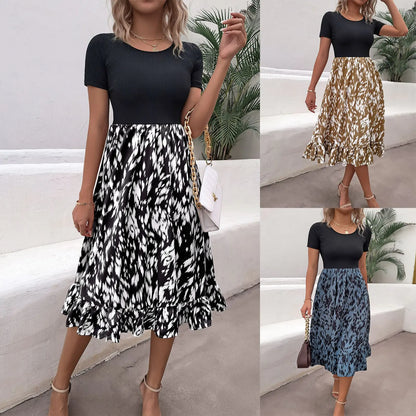 Robe Mi-Longue à Volants et Imprimé Léopard - Style Chic et Féminin